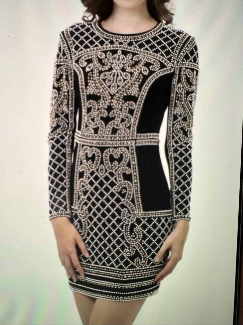 bebe Black Long-Sleeve Embellished Mini Dress